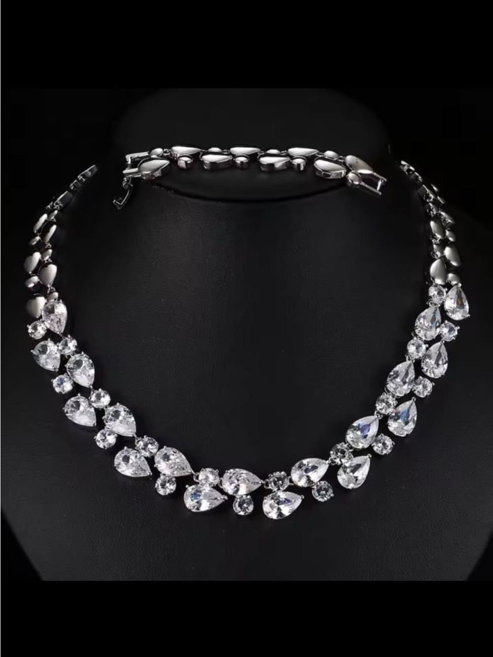 Rhodium plated AAA zirconia teardrop necklace new
